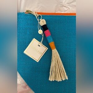 Shiraleah Teal Woven Bag with Multicolor Tassel